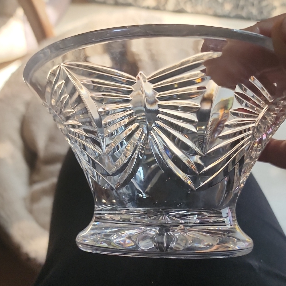 Waterford Crystal Clear Footed Deep Cut Bowl Butterfly Like